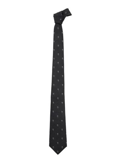 Alexander Mcqueen Grey Tie With Polka-dots And Skull In Silk Man In Multicolor