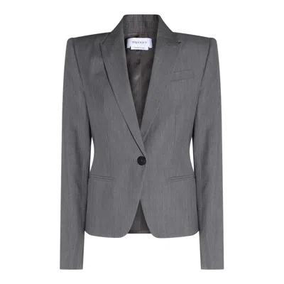 Alexander Mcqueen Single-breasted Blazer In Grey