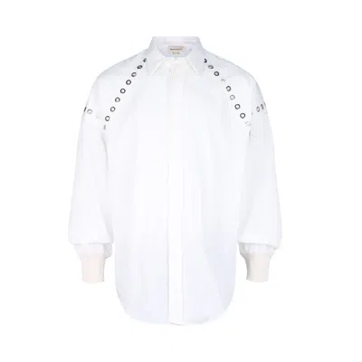 Pre-owned Alexander Mcqueen Grommet Detail Button-up Shirt 'white' | Men's Size 15