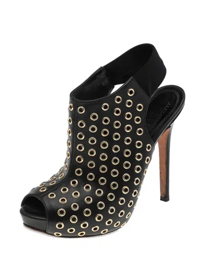 Pre-owned Alexander Mcqueen Grommet Peep-toe Ankle Boots In Black