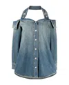 Alexander Mcqueen Halterneck Off-shoulder Denim Shirt In Blue