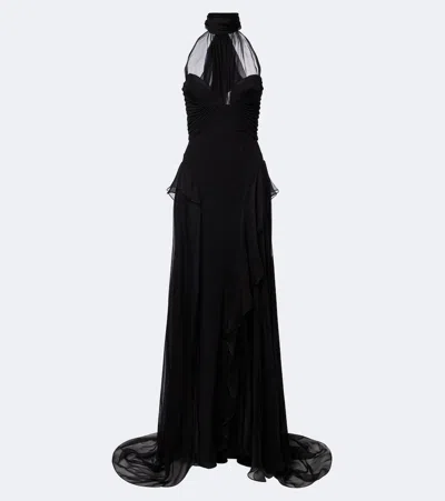 Alexander Mcqueen Halterneck Silk Georgette Bustier Gown In Black