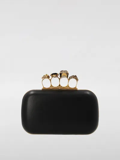 Alexander Mcqueen Skull Four Ring Embellished Clutch In Black