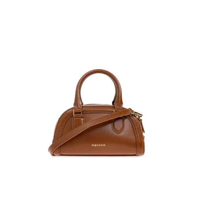 Alexander Mcqueen Mini Birdee Boston Top Handle Bag In Brown