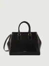 Alexander Mcqueen Large Leather Shoulder Bag With Canvas Lining In Black