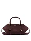 Alexander Mcqueen Farringdon Small Elongated Suede Shoulder Bag In Burgundy