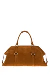 Alexander Mcqueen Caramel Suede Farringdon Maxi Handbag In Brown