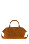 Alexander Mcqueen Caramel Suede Medium Farringdon Handbag In Brown