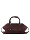 Alexander Mcqueen Farringdon Small Elongated Suede Shoulder Bag In Burgundy
