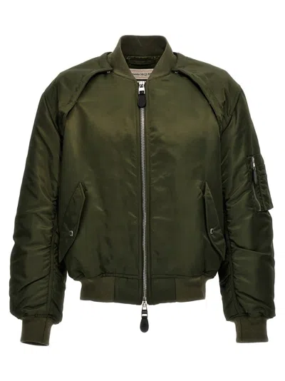 Alexander Mcqueen Convertible Khaki Nylon Bomber Jacket In Green