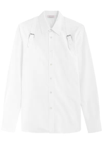 Alexander Mcqueen Double Strap Harness Cotton Shirt In Optic White