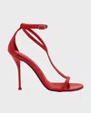 Alexander Mcqueen Harness Leather T-strap Stiletto Sandals In Tropia
