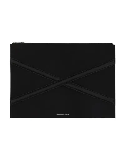 Alexander Mcqueen Harness Logo-print Clutch Bag In Black