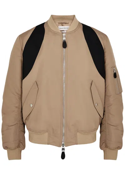 Alexander Mcqueen Harness Nylon Bomber Jacket In Beige