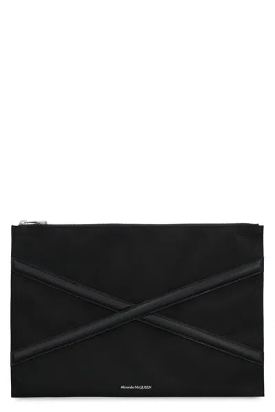 Alexander Mcqueen Harness Nylon Pouch-bag With Logo In Black