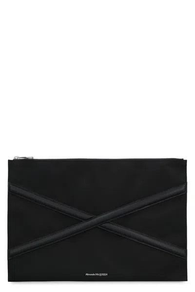 Alexander Mcqueen Harness Nylon Pouch-bag With Logo In Black