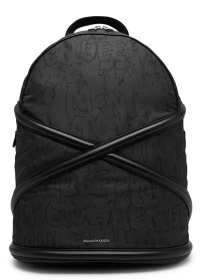 Alexander Mcqueen Harness Printed Nylon Backpack In Black