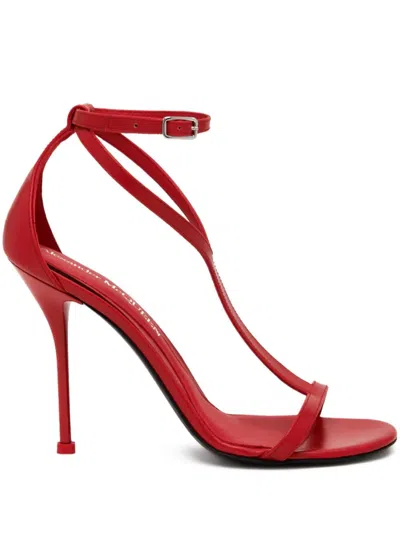 Alexander Mcqueen Harness 90mm Leather Sandals In Red