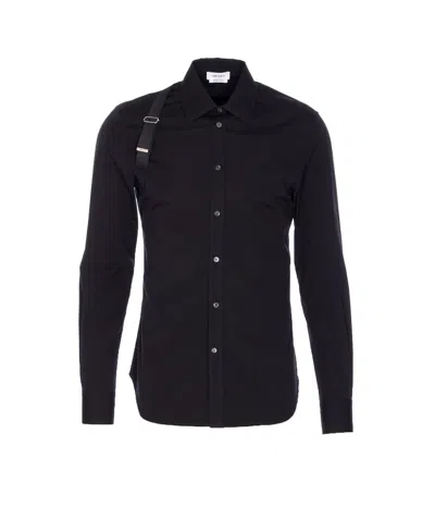 Alexander Mcqueen Metal Detail Long Sleeves Point Collar In Black