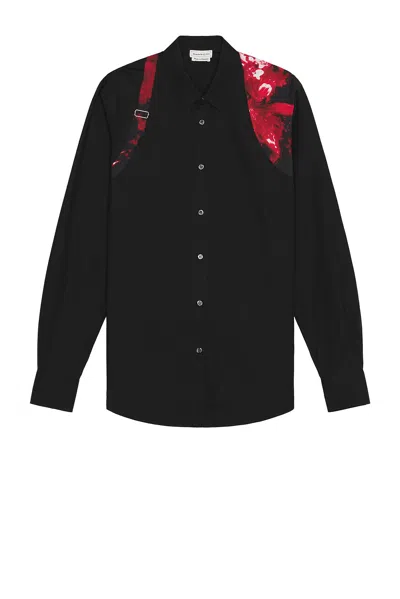Alexander Mcqueen Poplin Cotton Harness Shirt With Checked Details In Black
