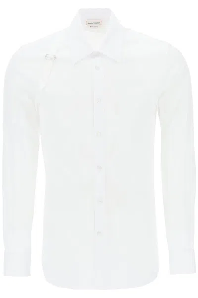 Alexander Mcqueen Harness Shirt In Stretch Cotton In Bianco