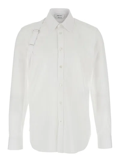 Alexander Mcqueen Harness White Shirt With Clasic Collar And Strap Detail On The Sleeve In Cotton Man