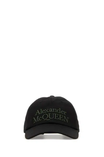 Alexander Mcqueen Curved Visor Cotton Baseball Cap In Black