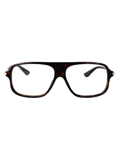 Alexander Mcqueen Havana-havana-transparent Acetate Glasses In Brown