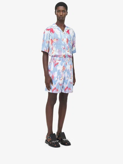 Alexander Mcqueen Hawaiian Floral Pyjama Shorts In Pale Blue