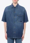 Alexander Mcqueen Blue Denim Effect Short Sleeve Shirt In Cotton Man In Blue