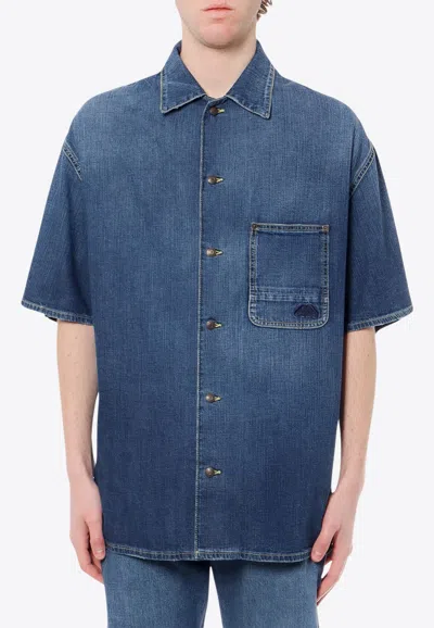 Alexander Mcqueen Hawaiian Short-sleeved Denim Shirt In Blue