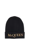 Alexander Mcqueen Embroidered-logo Ribbed Beanie In Black
