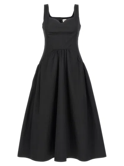 Alexander Mcqueen Heart Neckline Midi Dress Dresses Black In Blue