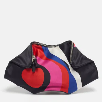 Pre-owned Alexander Mcqueen Heart Print De Manta Medium Multicolor Satin And Leather Clutch