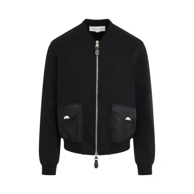 Alexander Mcqueen Heavy Loopback Bomber Jacket In Black