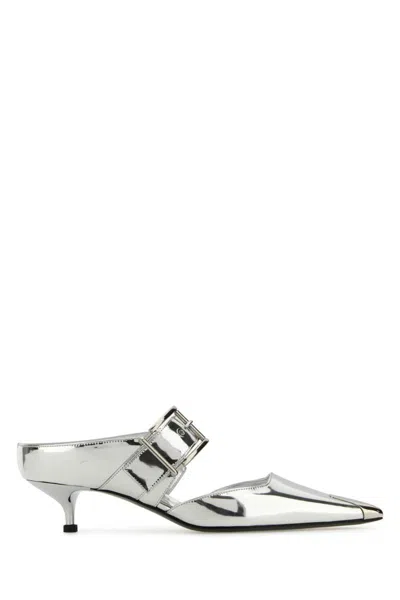 Alexander Mcqueen Leather Punk Pumps With 4 Cm Heel Height In Silver