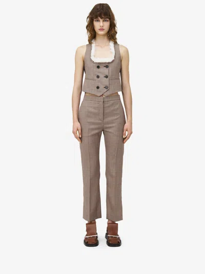 Alexander Mcqueen Heitage Check Kickback Trousers In Ivory/black/tobacco