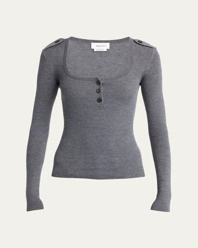Alexander Mcqueen Henley Wool Top In Grey Multi