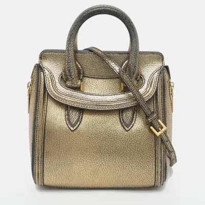 Pre-owned Alexander Mcqueen Heroine Xs Gold Leather Satchel