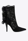 Alexander Mcqueen Lace Overlay Pointed Toe Stiletto Boots In Black