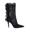 Alexander Mcqueen Lace Overlay Pointed Toe Stiletto Boots In Black