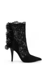 Alexander Mcqueen Lace Overlay Pointed Toe Stiletto Boots In Black