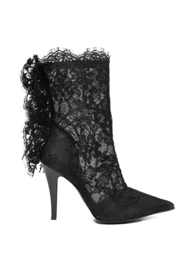 Pre-owned Alexander Mcqueen Heron Lace-trimmed Stiletto Boots In Black