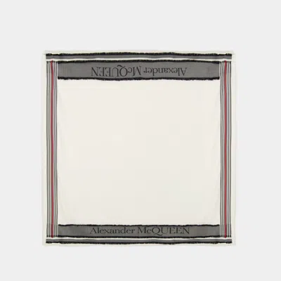 Alexander Mcqueen Herringbone Logo Scarf -  - Wool - Ivory In Beige