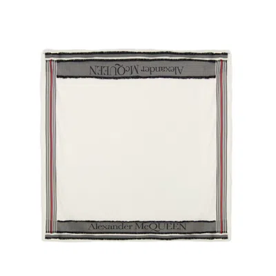 ALEXANDER MCQUEEN ALEXANDER MCQUEEN HERRINGBONE LOGO SCARF - WOOL - IVORY