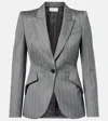 Alexander Mcqueen Herringbone Striped Single-breasted Blazer Jacket In Gray