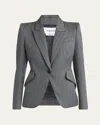 Alexander Mcqueen Herringbone Striped Single-breasted Blazer Jacket In Gray