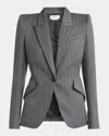 Alexander Mcqueen Herringbone Striped Single-breasted Blazer Jacket In Gray