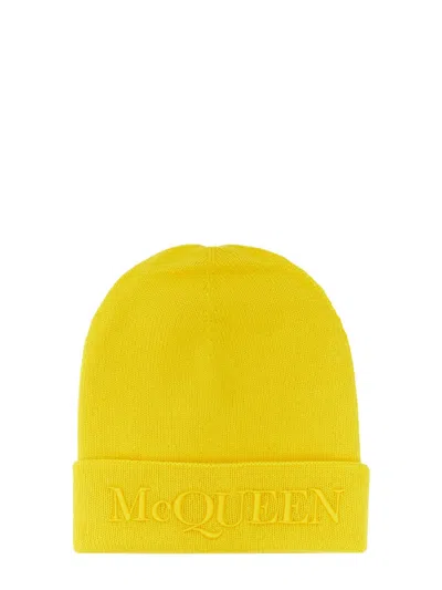 Alexander Mcqueen High Lapel Logo Hat For Men In Yellow