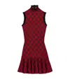 Alexander Mcqueen High-neck Check Mini Dress In Burgundy